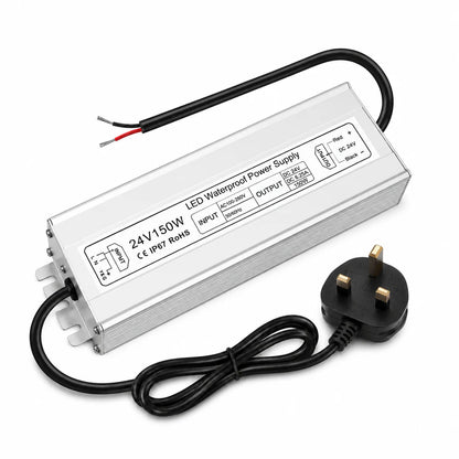 24V Outdoor Waterproof LED Power Supply 120W–300W, 90–265V Input, Single/Dual Wire Output, Aluminum Housing, Landscape & Outdoor Lighting, CE/RoHS/FCC Certified, Waterproof Transformer for Outdoor Lighting, US/UK/EU Plug