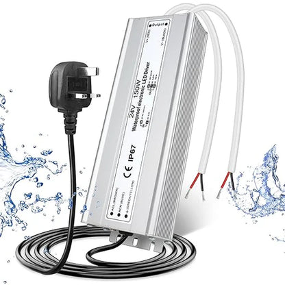 24V Outdoor Waterproof LED Power Supply 120W–300W, 90–265V Input, Single/Dual Wire Output, Aluminum Housing, Landscape & Outdoor Lighting, CE/RoHS/FCC Certified, Waterproof Transformer for Outdoor Lighting, US/UK/EU Plug