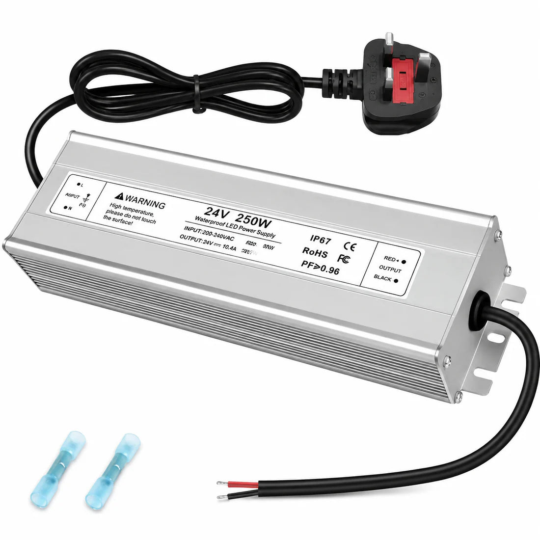 24V Outdoor Waterproof LED Power Supply 120W–300W, 90–265V Input, Single/Dual Wire Output, Aluminum Housing, Landscape & Outdoor Lighting, CE/RoHS/FCC Certified, Waterproof Transformer for Outdoor Lighting, US/UK/EU Plug
