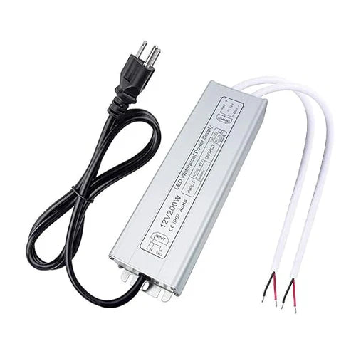 12V Outdoor Waterproof LED Power Supply 200W-500W, 90–140V Input, Single/Dual Wire Output, Aluminum Housing, Landscape & Outdoor Lighting, CE/RoHS/FCC Certified, Waterproof Transformer for Outdoor Lighting, US Plug