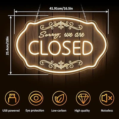 SORRY, WE ARE CLOSED LED Silicone LED Store Signs – 16.5×9 Inch (42×23 cm) Horizontal Style | 5V USB Powered Warm White Dimmable Light for  Store Entrances & Business Locations