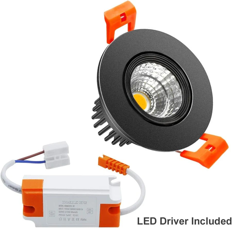 3W Adjustable COB LED Downlight - 2700K–6000K - White/Black/Gold/Silver Housing - TRIAC Dimmable - 100–130V / 200–240V AC - 4-Pack - Ambient & Accent Lighting