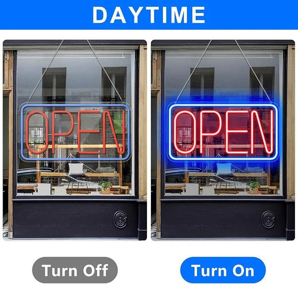 OPEN Silicone LED Store Signs – USB Powered | 16×9 inch | Blue + Red Glow | LED Window Hanging Light for  Store Entrances & Business Locations