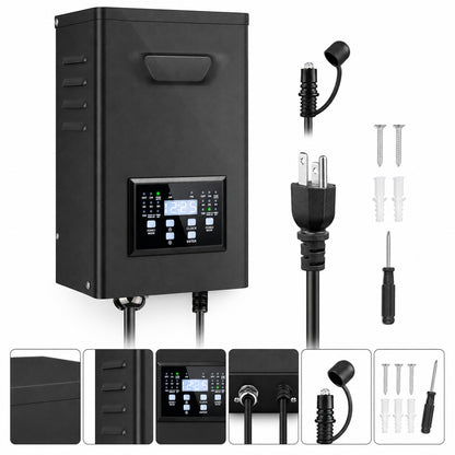 300W Dual Zone Low Voltage Lighting Transformer – 120V to 12V/14V AC, Timer & External Photocell, Low Voltage Power Supply for Outdoor LED Lighting