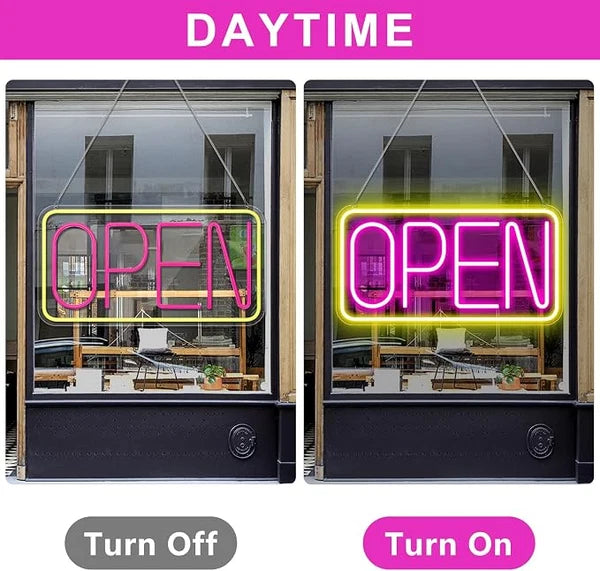 OPEN Silicone LED Store Signs – USB Powered | 16.5×9 inch | Yellow + Pink Glow | LED Window Hanging Light for  Store Entrances & Business Locations