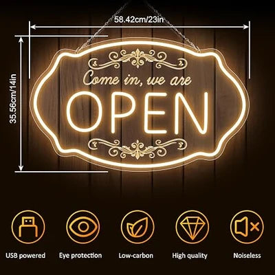 WE ARE OPEN COME IN LED Silicone LED Store Signs – 23.5×14 Inch & 16.5×10 Inch | 5V USB Powered Dimmable Light with Engraved Back Design for  Store Entrances & Business Locations