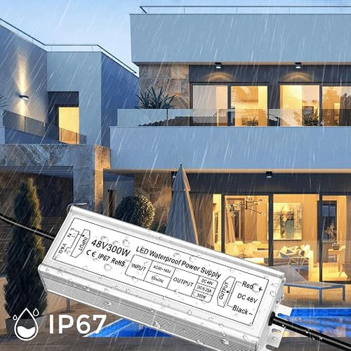 inShareplus 48 V 400 W LED-Netzteil, IP67 regenfester, wasserdichter Außentreiber, AC 90–140 V auf DC 48 V Niederspannungstransformator, Adapterkonverter für LED-Licht, Computerprojekt, Außenbereich 
