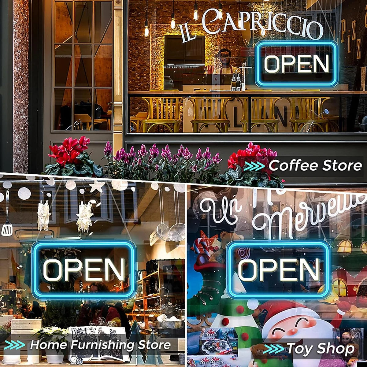 OPEN LED Store Signs – USB Powered | 16×9 inch | 5 Color Options | LED Window Hanging Light for  Store Entrances & Business Locations