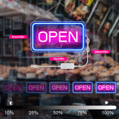 LightingWill Neon Open Sign Light – 16"x9" LED Open Sign with Adjustable Brightness, USB Powered 5V Electric Business Sign for Shops, Bars, Cafes, Hotels, Windows, and Outdoor Use