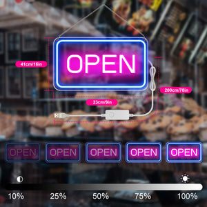 LightingWill Neon Open Sign Light – 16"x9" LED Open Sign with Adjustable Brightness, USB Powered 5V Electric Business Sign for Shops, Bars, Cafes, Hotels, Windows, and Outdoor Use