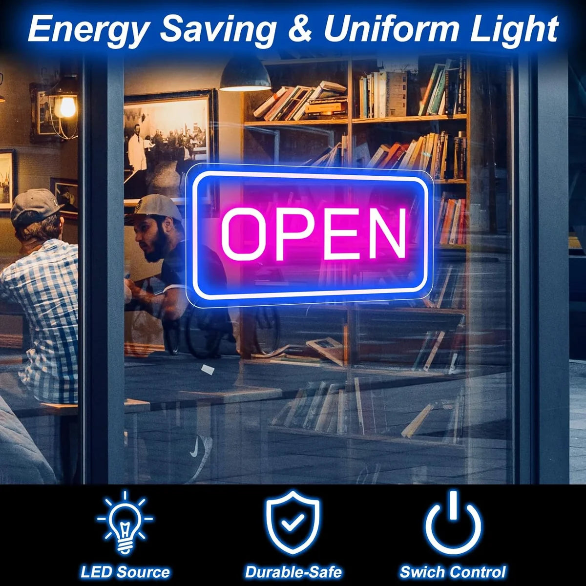 OPEN LED Store Signs – Rectangular | 3 Glow Color Options | 16×9 inch | Window Hanging | Plug & Play for  Store Entrances & Business Locations