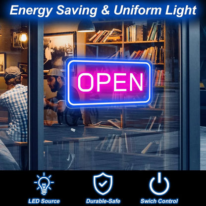 OPEN LED Store Signs – Rectangular | 3 Glow Color Options | 16×9 inch | Window Hanging | Plug & Play for  Store Entrances & Business Locations