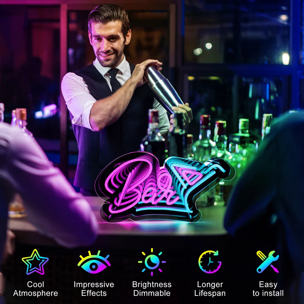 16.5×9 Inch / 15 × 9.3 Inch Neon Wall Decor – USB Powered Hanging Neon Sign | Cold Beer & Bar Design Options with Purple White / Pink Ice Blue Glow | Bar, Pub, Lounge & Hospitality Decor