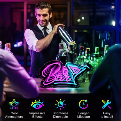 16.5×9 Inch / 15 × 9.3 Inch Neon Wall Decor – USB Powered Hanging Neon Sign | Cold Beer & Bar Design Options with Purple White / Pink Ice Blue Glow | Bar, Pub, Lounge & Hospitality Decor