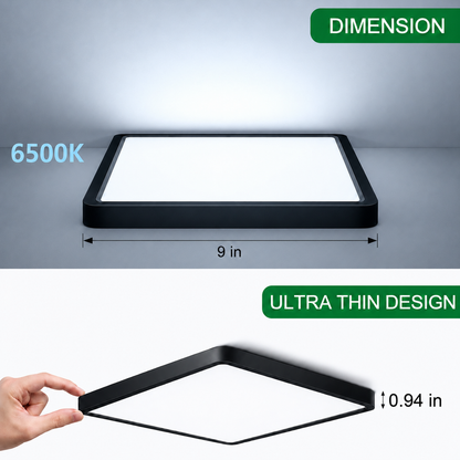 AC 110–130V | 9 Inch 18W Square Slim Flush Mount Ceiling Lights – White / Black | 3000K / 4500K / 5000K / 6500K | Flush Mount Ceiling Light for Apartment & Commercial Spaces – Local Stock (US)