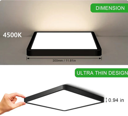 inShareplus 12 Zoll quadratische LED-Deckenleuchte, 3200 lm, 24 W, 5000 K Tageslicht, superhelle Deckenleuchten, weiße LED-Lampe zur Unterputzmontage, Einbauleuchten für Küche, Bad, Schlafzimmer, Flur, Büro, Garage 