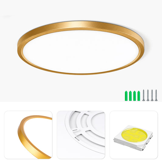 inShareplus 12 Zoll 24W Gold LED-Deckenleuchte, Tageslichtweiß 5000K, 0,94 Zoll ultradünne Deckenbeleuchtung zur Unterputzmontage, 3200LM superhelle goldene Deckenlampe für Schlafzimmer, Büro, Flur, Küche 