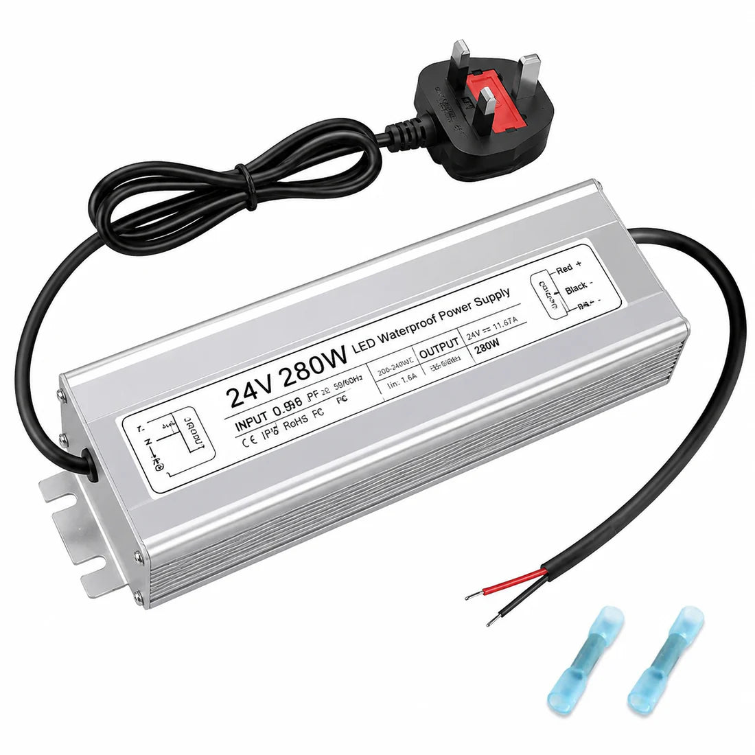 24V Outdoor Waterproof LED Power Supply 120W–300W, 90–265V Input, Single/Dual Wire Output, Aluminum Housing, Landscape & Outdoor Lighting, CE/RoHS/FCC Certified, Waterproof Transformer for Outdoor Lighting, US/UK/EU Plug