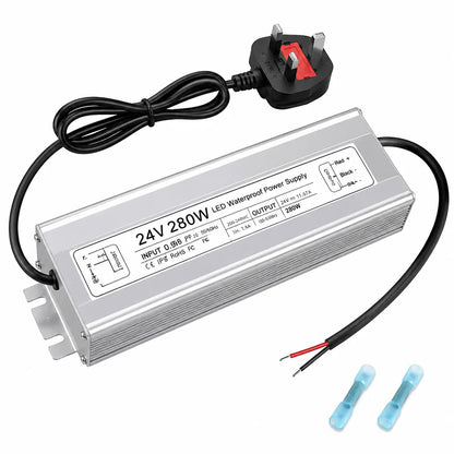 24V Outdoor Waterproof LED Power Supply 120W–300W, 90–265V Input, Single/Dual Wire Output, Aluminum Housing, Landscape & Outdoor Lighting, CE/RoHS/FCC Certified, Waterproof Transformer for Outdoor Lighting, US/UK/EU Plug