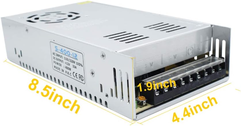 inShareplus 12V 33A 400W, DC Universal Regulated Switching Power Supply, Converter AC 100-240V to DC 12 Volt LED Driver, Transformer, Adapter for LED Strip Light, 3D Printer, Radio, Computer Project