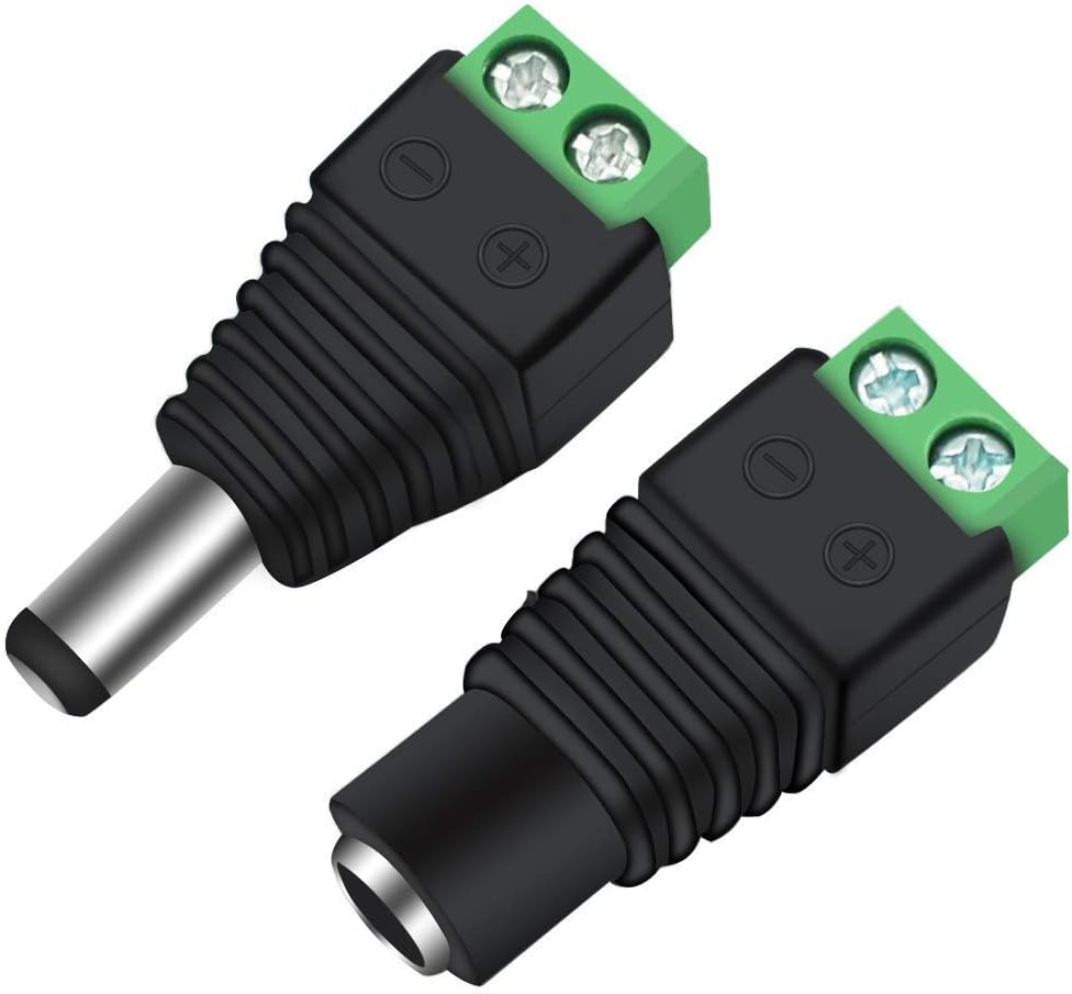 inShareplus 10 Pairs 12V Male and Female 2.1x5.5mm DC Power Jack Plug Adapter Connector for CCTV Security Camera, LED Strip Light