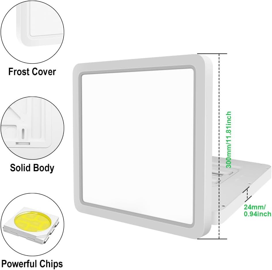 AC 110–130V | 12 Inch 24W Modern Square Ceiling Light – White / Black | 3000K / 4500K / 5000K / 6500K | Flush Mount Ceiling Light for Apartment & Commercial Spaces – Local Stock (US)