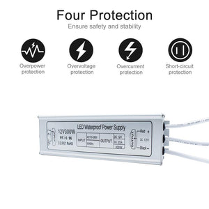 inShareplus 12V Power Supply, 300W IP67 Waterproof LED Power Supply, AC 110-260V to DC 12 Volt 25A Low Voltage Transformer, LED Driver with 3-Prong Plug for LED Light, Computer Project, Outdoor Use