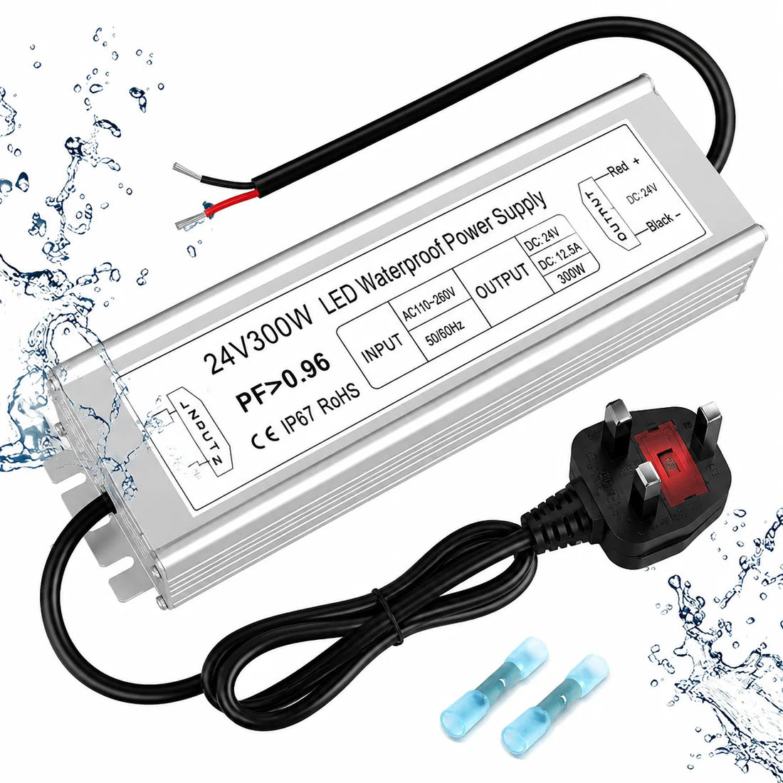 24V Outdoor Waterproof LED Power Supply 120W–300W, 90–265V Input, Single/Dual Wire Output, Aluminum Housing, Landscape & Outdoor Lighting, CE/RoHS/FCC Certified, Waterproof Transformer for Outdoor Lighting, US/UK/EU Plug