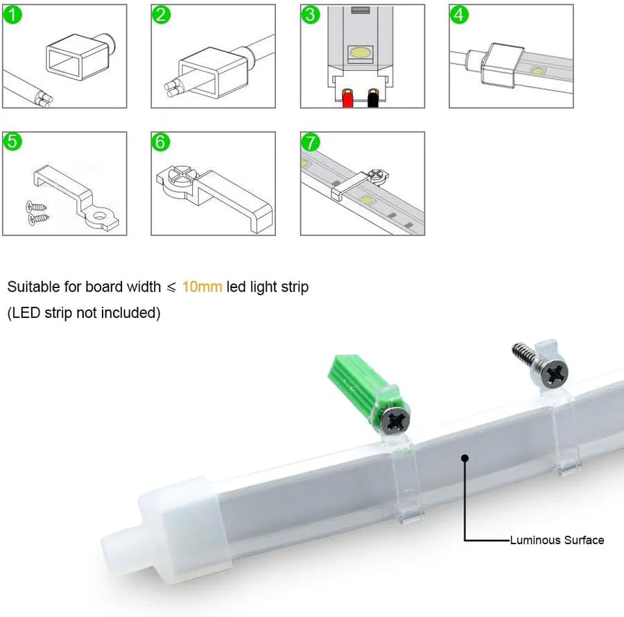 I-SE Series 6×12mm Side Emitting LED Neon Tube Housing | S0612 Waterproof Neon Housing | IP67 Waterproof | 8mm PCB Width | 16.4FT/5M | Interior Shelf Cove Lighting | Local Stock US/UK/DE