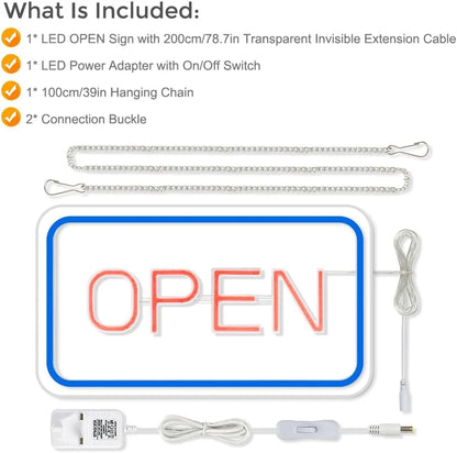 OPEN LED Store Signs – Rectangular | 5 Glow Color Options | 16×9 / 23×12 Inch | Window Hanging | 12V Adapter with US Plug | Plug & Play for  Store Entrances & Business Locations