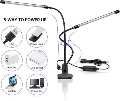 inShareplus LED-UV-Licht mit Doppelkopf und USB, 395 nm – 405 nm dimmbares UV-Licht mit Clip, leuchtet im Dunkeln, 20 W schwarze Lampe für Party, Bühne, UV-Kleber, aushärtende Harzfarbe, Sammlung, Aquarium 