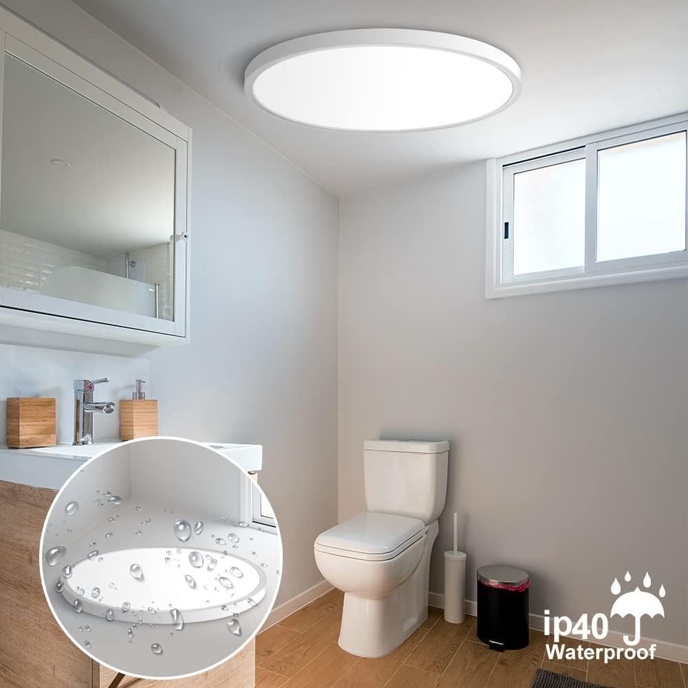inSharepuls LED Flush Mount Ceiling Light Fixture, 5000K Daylight White 24W(240W Equivalent) 12 Inch Flat Modern Ceiling Lighting, 3200LM Ceiling Lamp for Bathroom Porch, Kitchen, Bedroom, Living Room, Hallway