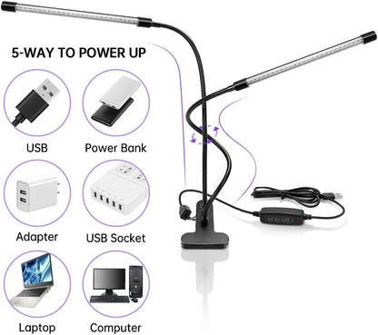 inShareplus LED-UV-Licht mit Doppelkopf und USB, 395 nm – 405 nm dimmbares UV-Licht mit Clip, leuchtet im Dunkeln, 20 W schwarze Lampe für Party, Bühne, UV-Kleber, aushärtende Harzfarbe, Sammlung, Aquarium 