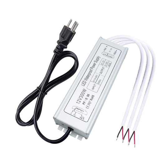 inShareplus 12-V-Netzteil, 300 W, IP67, wasserdichtes LED-Netzteil, AC 110–260 V auf DC 12 Volt, 25 A, Niederspannungstransformator, LED-Treiber mit 3-poligem Stecker für LED-Licht, Computerprojekt, Außenbereich 