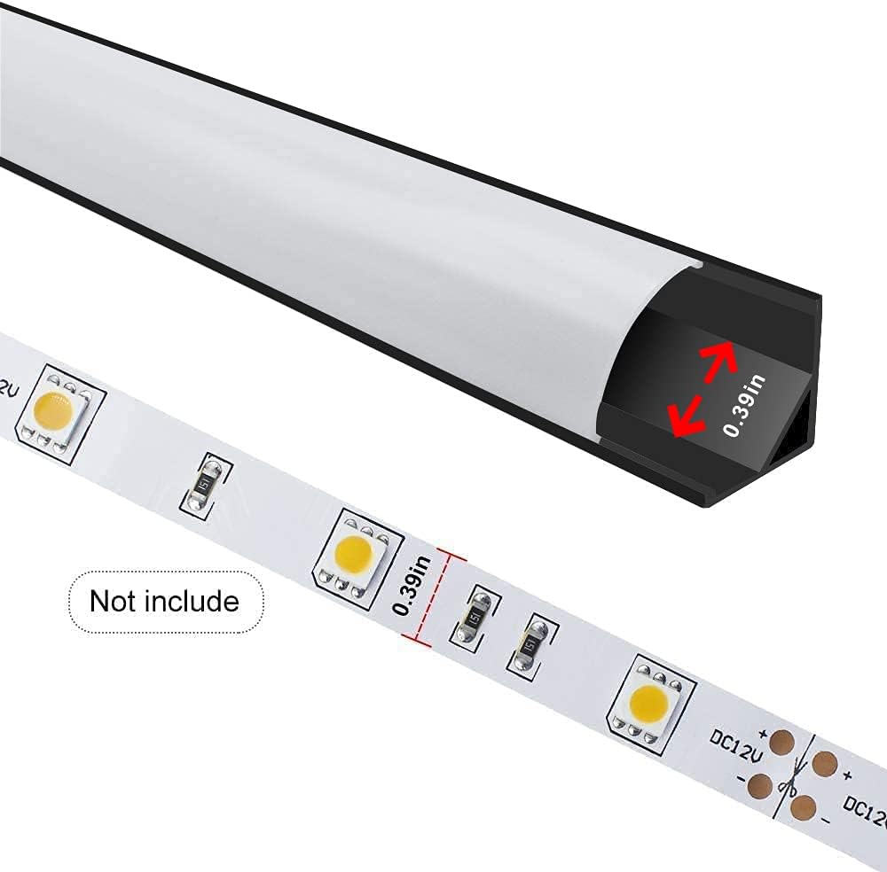 inShareplus LED Aluminum Channel System, 3.3ft/1 Meter, 6 Pack, Black, V Shape with Milk White Cover, End Caps and Mounting Clips, Aluminum Profile for LED Strip Light Installation [Energy Class F]