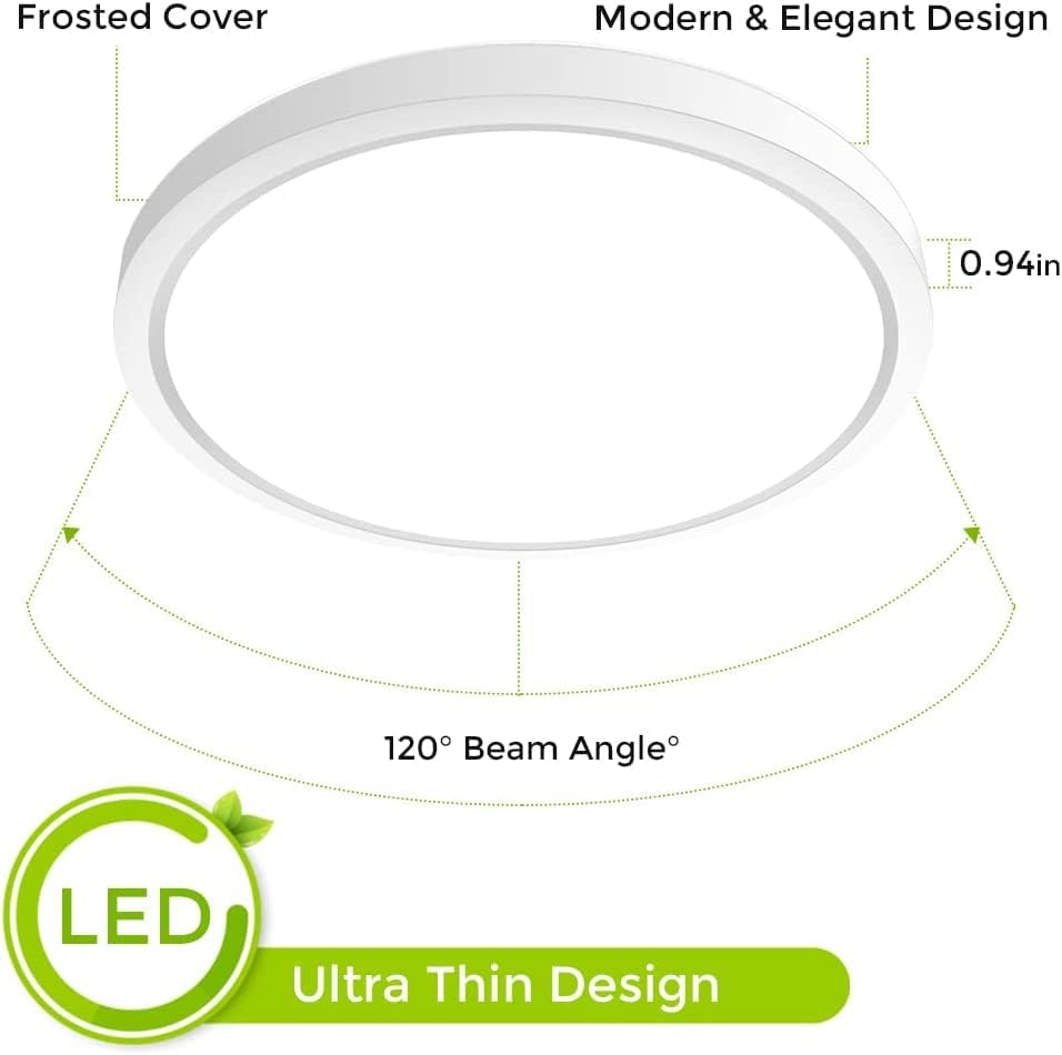 inShareplus 9inch LED Flush Mount Ceiling Light Fixture, 18W [180W Equiv] Warm White 2800K Ceiling Lights Fixture, 1800LM White Ceiling Lamp for Bedroom, Living Room, Kitchen, Office, Hallway [Energy Class F]