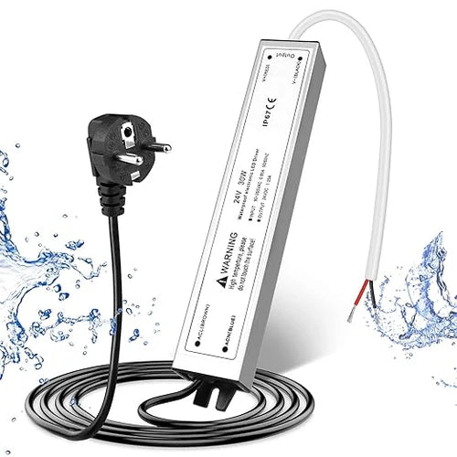 24V Outdoor Waterproof LED Power Supply 30W–100W, 90–265V Input, Single Wire Output, Aluminum Housing, Landscape & Outdoor Lighting, CE/RoHS/FCC Certified, Waterproof Transformer for Outdoor Lighting, US/UK/EU Plug