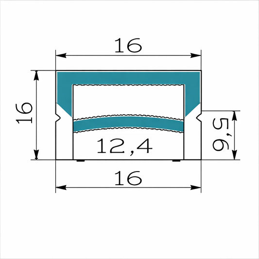 Q-3E Series 16×16mm 3-Side Emitting LED Neon Tube Housing | S1616 Quick Install Soft Neon Tube Housing | Max Strip Width ≤12mm | 16.4FT/5M | LED Sign Cove Lighting