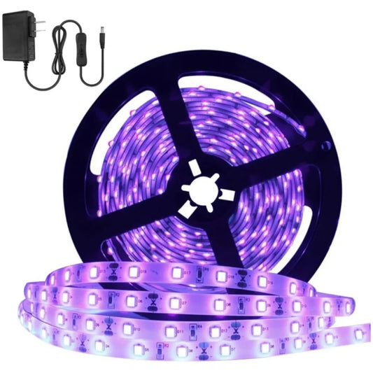 24W SMD2835 395–405nm DC12V UV Blacklight LED Strip | 60 LEDs/m | Non-Waterproof / IP65 Waterproof | With Power Adapter | For Blacklight, Party & Glow Decoration