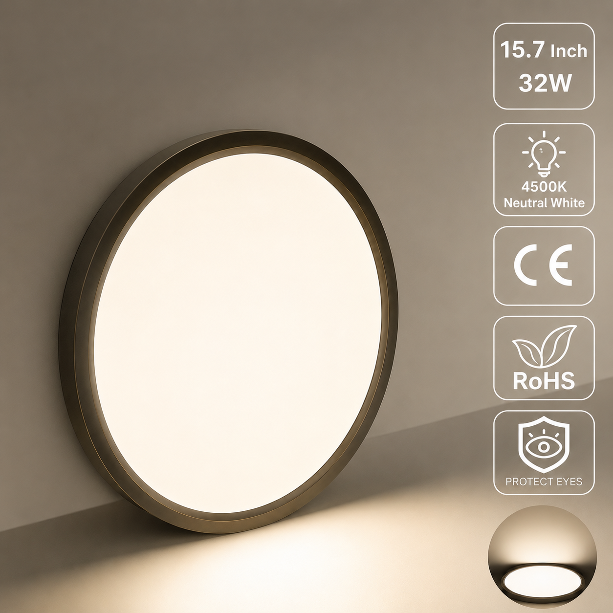 inSharepuls LED-Deckenleuchte, 5000 K Tageslichtweiß, 24 W (entspricht 240 W), 12 Zoll flache, moderne Deckenbeleuchtung, 3200 lm, Deckenlampe für Badezimmer, Veranda, Küche, Schlafzimmer, Wohnzimmer, Flur 