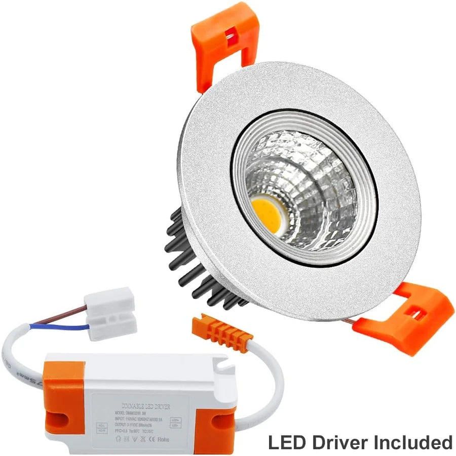 3W Adjustable COB LED Downlight - 2700K–6000K - White/Black/Gold/Silver Housing - TRIAC Dimmable - 100–130V / 200–240V AC - 4-Pack - Ambient & Accent Lighting