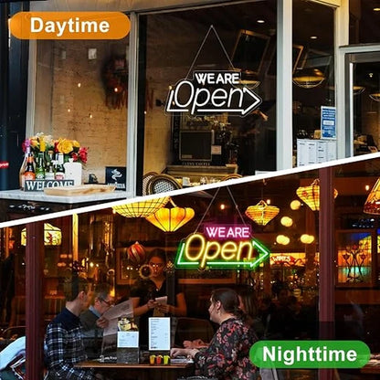 WE ARE OPEN Silicone LED Store Signs – USB Powered | 16.1×7.8 inch | Arrow Shape LED Window Sign |  2 Color Options for  Store Entrances & Business Locations