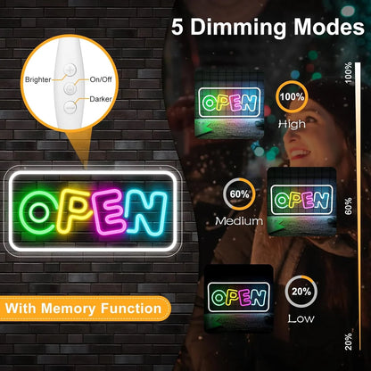 OPEN LED Store Signs – 16.2×9.1 Inch Silicone Neon Light | USB Powered 5V Dimmable Multicolor Glow | Horizontal & Vertical Style for  Store Entrances & Business Locations