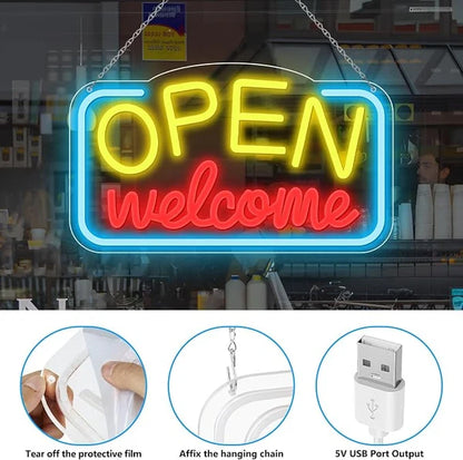 OPEN Welcome Silicone LED Store Signs – USB Powered | 16.9×9.4 inch | LED Light for  Store Entrances & Business Locations | 2 Color Options