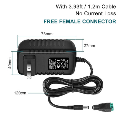 24V Plug-in Power Adapter 24W, AC 100–240V Input, Black Case - US Plug AC Power Supply for LED Lighting and DIY Projects