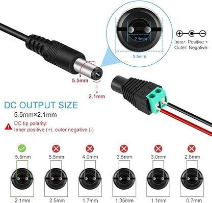 inShareplus 2er-Pack DC 24 V Netzteil, 100–240 V AC auf DC 24 Volt 1 A 24 W LED-Treiber, Niederspannungstransformator mit 5,5 mm x 2,1 mm DC-Stecker, Wandadapter für 24 V LED-Lichtstreifen, CCTV-Kamera 