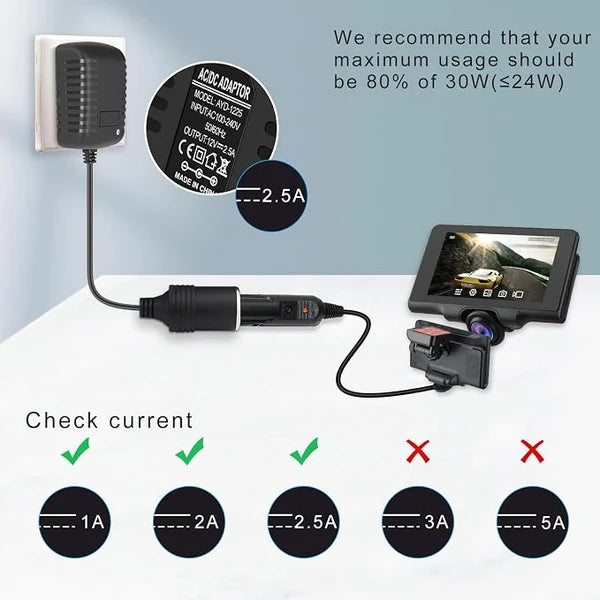 inShareplus 12 V 2,5 A 30 W AC-DC-Konverter, 12-Volt-Zigarettenanzünderadapter, 110 V auf 12 V Autoanzünderadapter auf Wandsteckdosenadapter, 12-V-Stromversorgung für Autogeräte (MP3, Ventilator, Dashcam) 