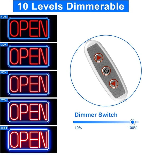 OPEN Silicone LED Store Signs – USB Powered | 16×9 inch | Blue + Red Glow | LED Window Hanging Light for  Store Entrances & Business Locations