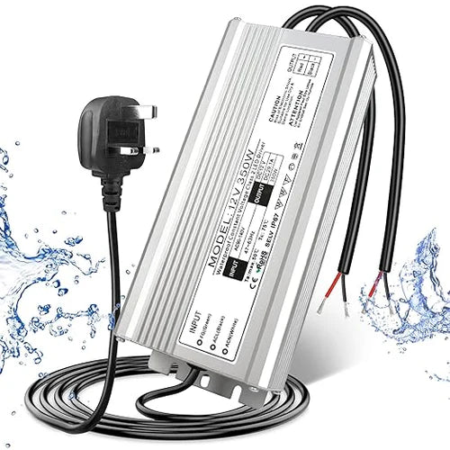 12V Outdoor Waterproof LED Power Supply 200W-500W, 175–265V Input, Single/Dual Wire Output, Aluminum Housing, Landscape & Outdoor Lighting, CE/RoHS/FCC Certified, Waterproof Transformer for Outdoor Lighting, UK/EU Plug