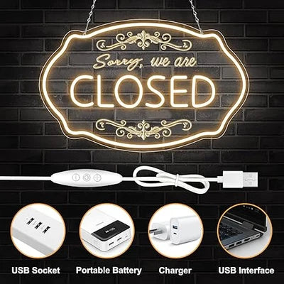 SORRY, WE ARE CLOSED LED Silicone LED Store Signs – 16.5×9 Inch (42×23 cm) Horizontal Style | 5V USB Powered Warm White Dimmable Light for  Store Entrances & Business Locations